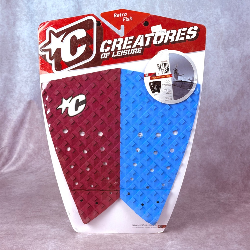 Creatures of Leisure Retro Fish Surfboard Traction Pad Maroon Sky Blue 2 Piece